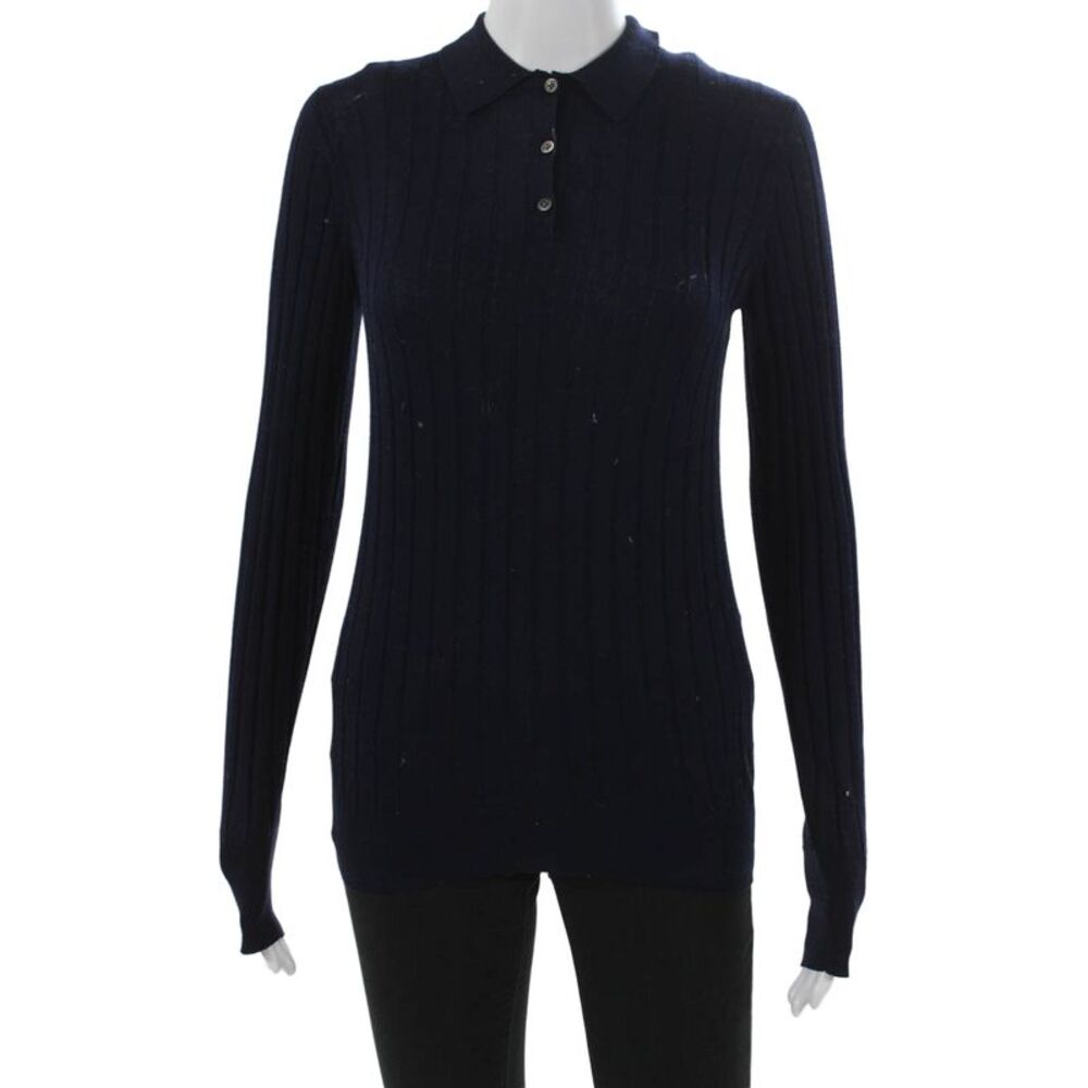 +J Womens Silk Collared Long Sleeve Pullover Sweater Blue Size 2XS